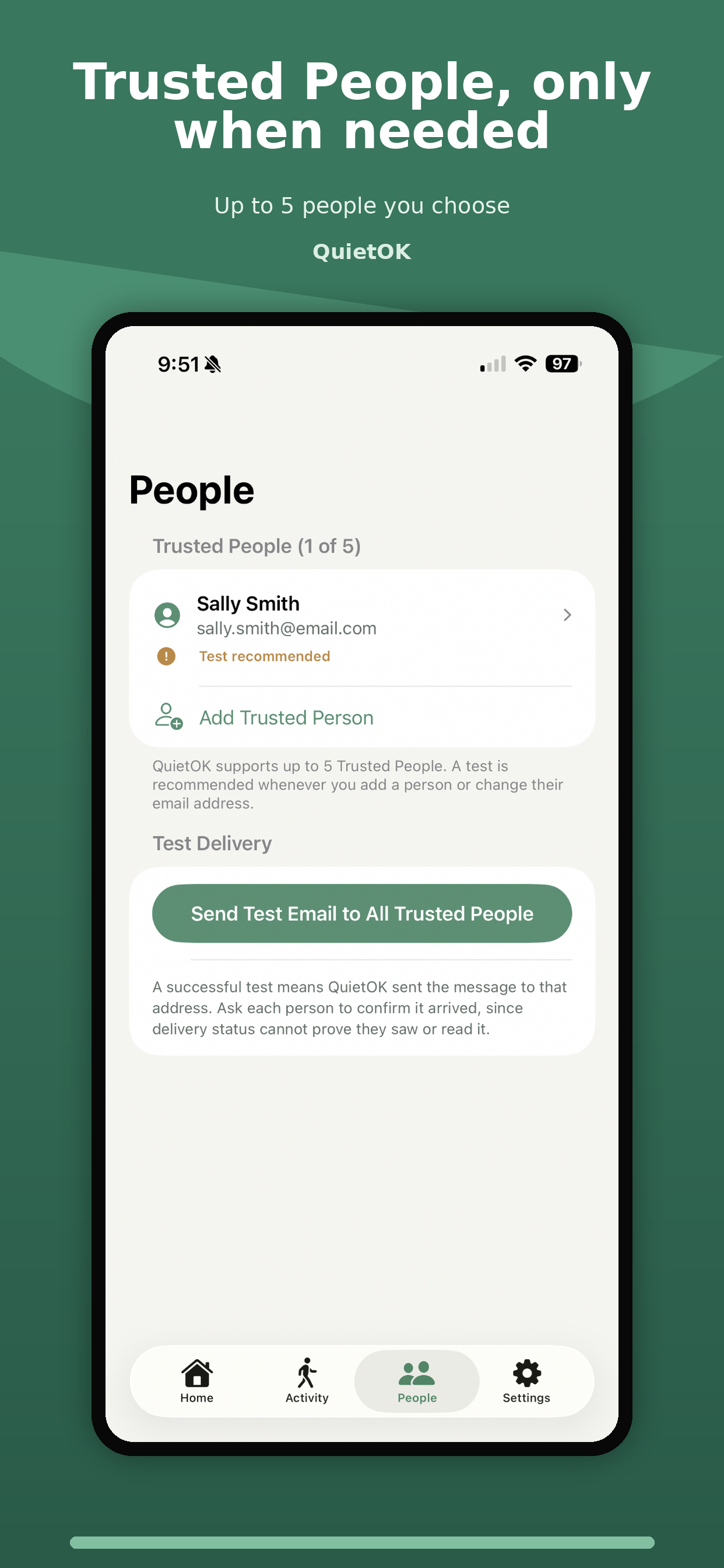 QuietOK Trusted People screen